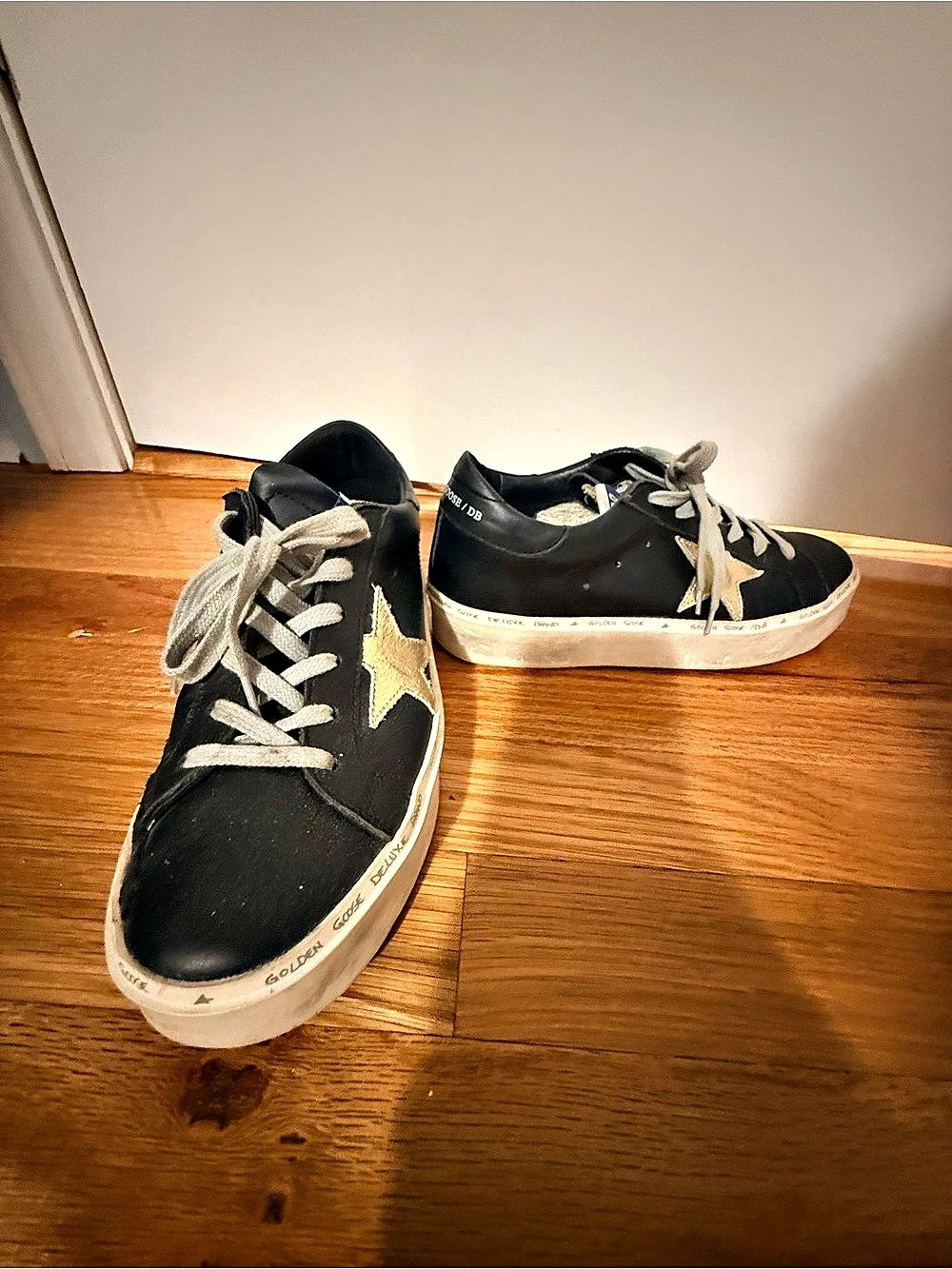 Golden Goose Hi Star Leather Platform Sneakers Black & White